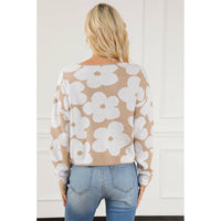 Light French Beige Flower Pattern Cropped Sweater