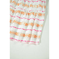 Orange Bohemian Printed Bracelet Sleeve Slit Neck Ruffled Loose Dress