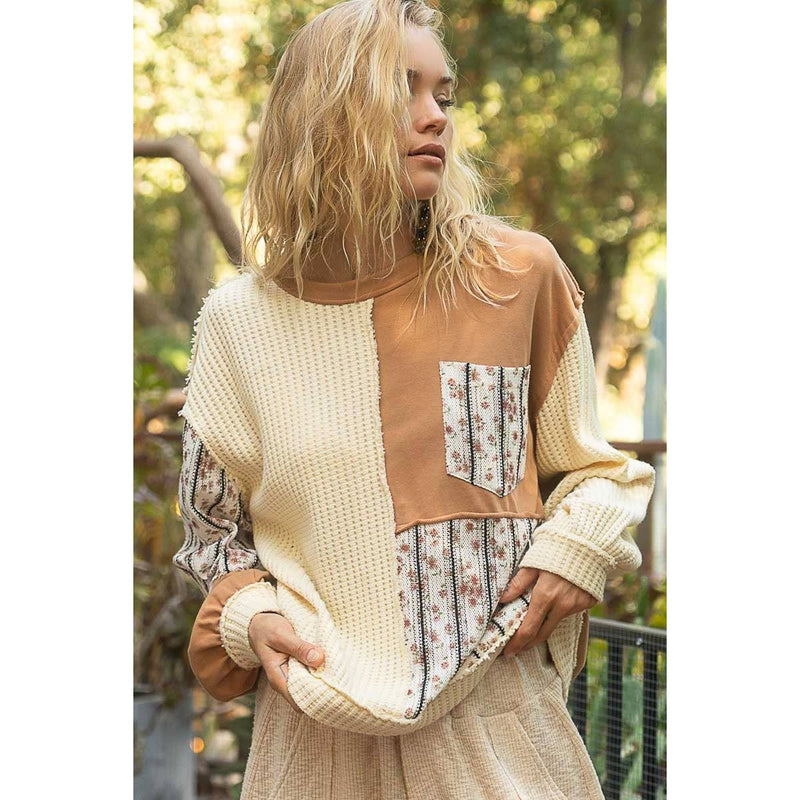 Vintage wash round neck balloon sleeve floral top