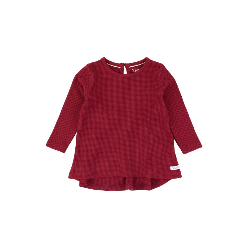 Girls Dark Cherry Waffle Knit Long Sleeve Bow Back Top
