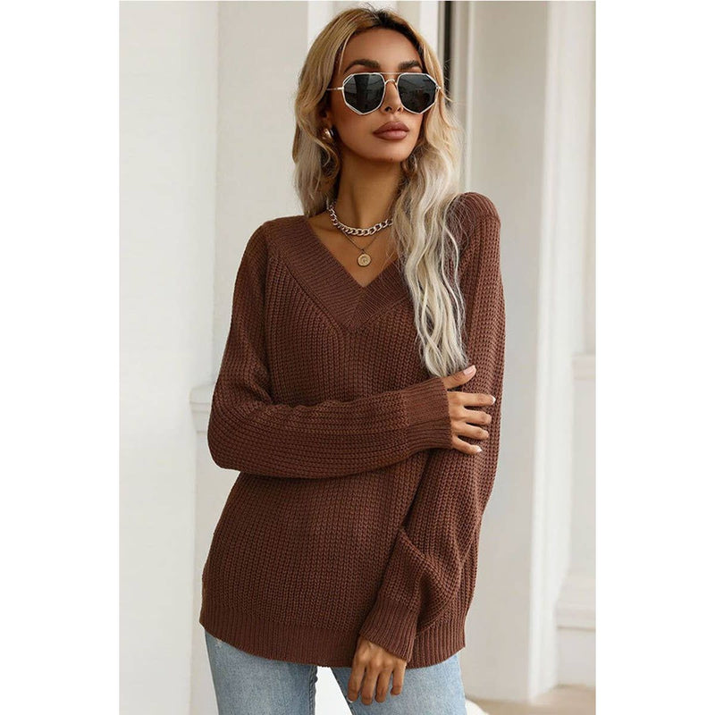 Ribbed V-Neck Cozy Sweater