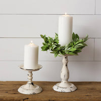 Distressed Cream Candle Holders Set