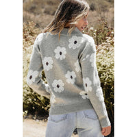 Women's Floral Pattern Half Zip Drop Shoulder Sweater