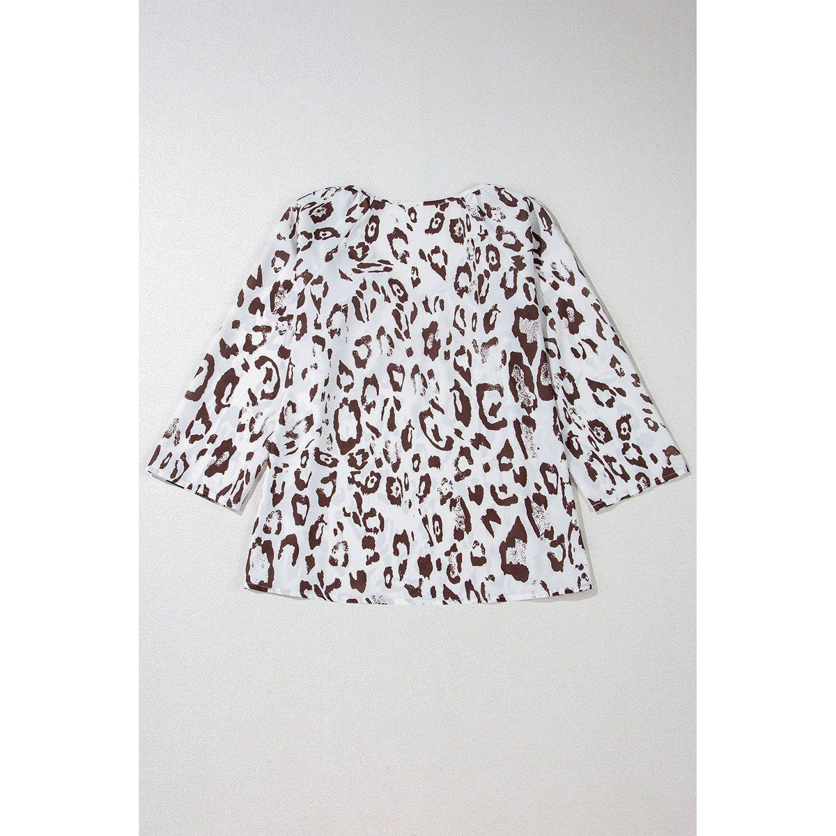 Leopard Print Ruched V Neck 3/4 Sleeve Blouse