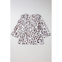 Leopard Print Ruched V Neck 3/4 Sleeve Blouse