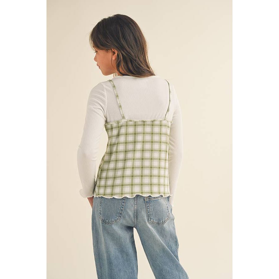 Girls Green Plaid Cami Top