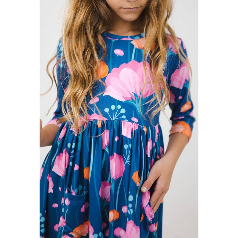 Poppies 3/4 Sleeve Pocket Twirl Dress