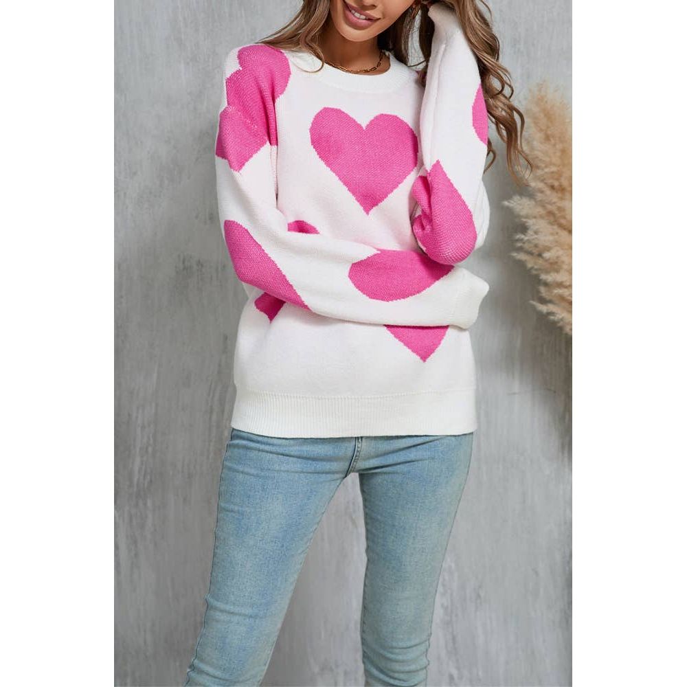Heart Valentine's Day Crew Neck Long Sleeve Sweater JYYS235