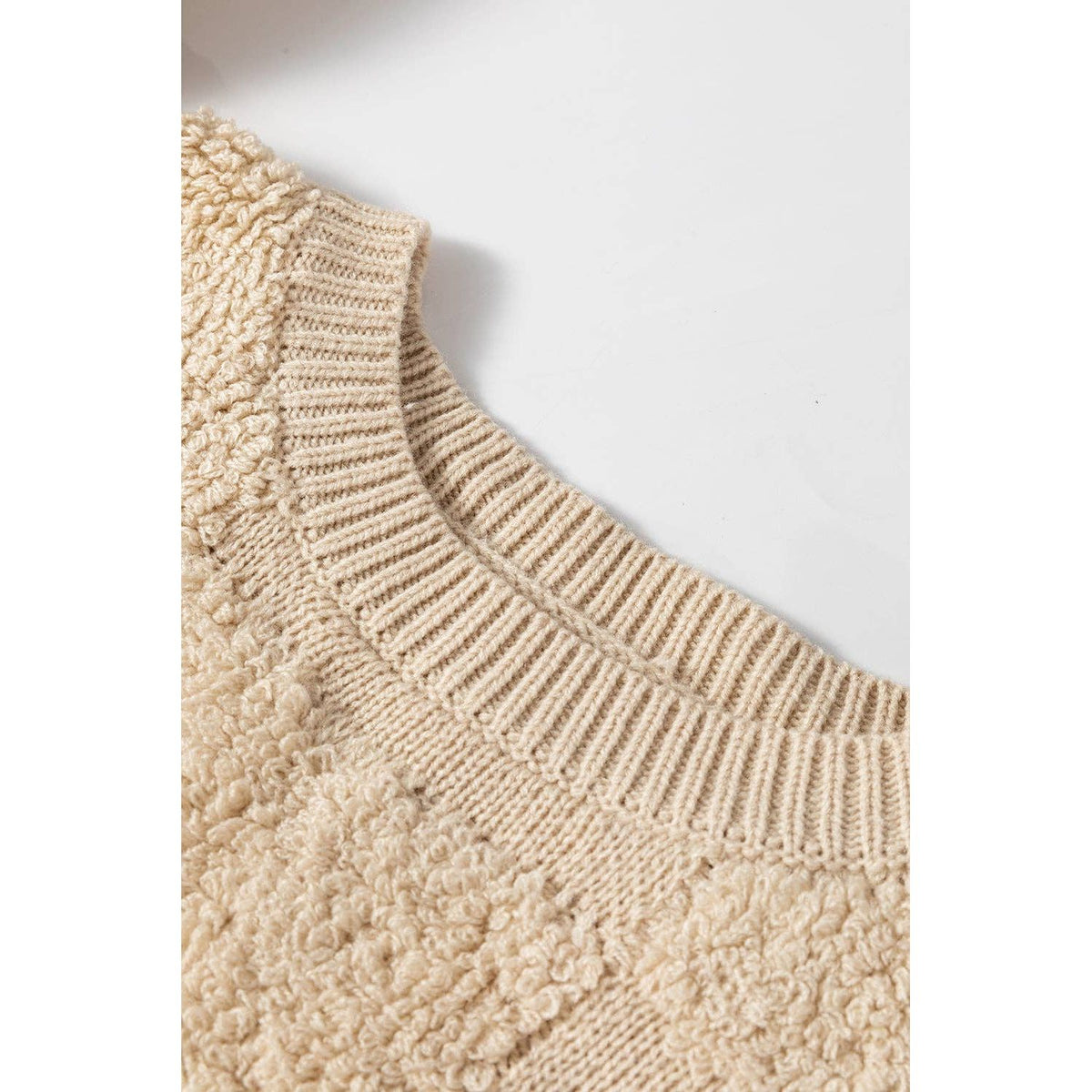 Parchment Checkered Sherpa Crew Neck Loose Sweater