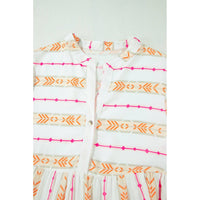 Orange Bohemian Printed Bracelet Sleeve Slit Neck Ruffled Loose Dress