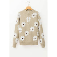 Women's Floral Pattern Half Zip Drop Shoulder Sweater