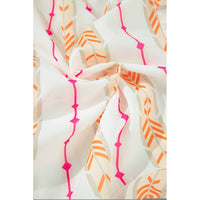 Orange Bohemian Printed Bracelet Sleeve Slit Neck Ruffled Loose Dress