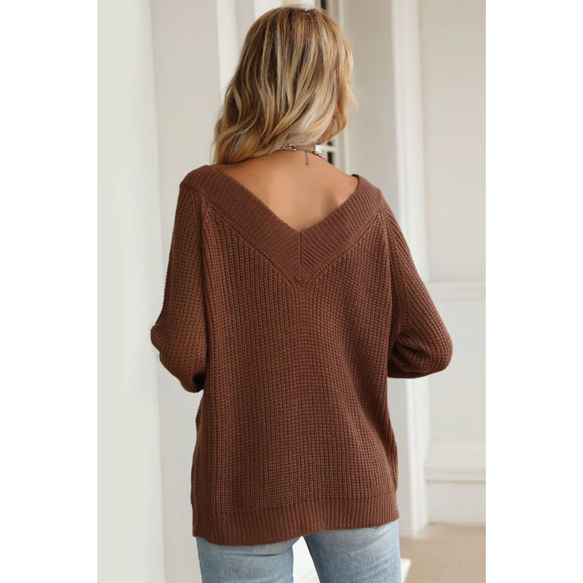 Ribbed V-Neck Cozy Sweater