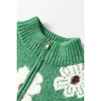 Women's Floral Pattern Half Zip Drop Shoulder Sweater