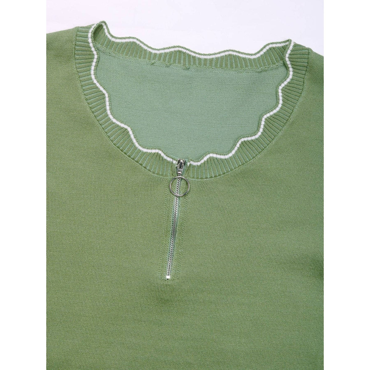 Zipper Pullover Round Neck Contrasting Edge Knitted Sweater