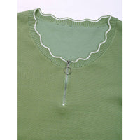 Zipper Pullover Round Neck Contrasting Edge Knitted Sweater
