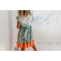 Girls Sage & Dusty Blue Floral Rosette Summer Twirl Dress