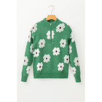 Women's Floral Pattern Half Zip Drop Shoulder Sweater