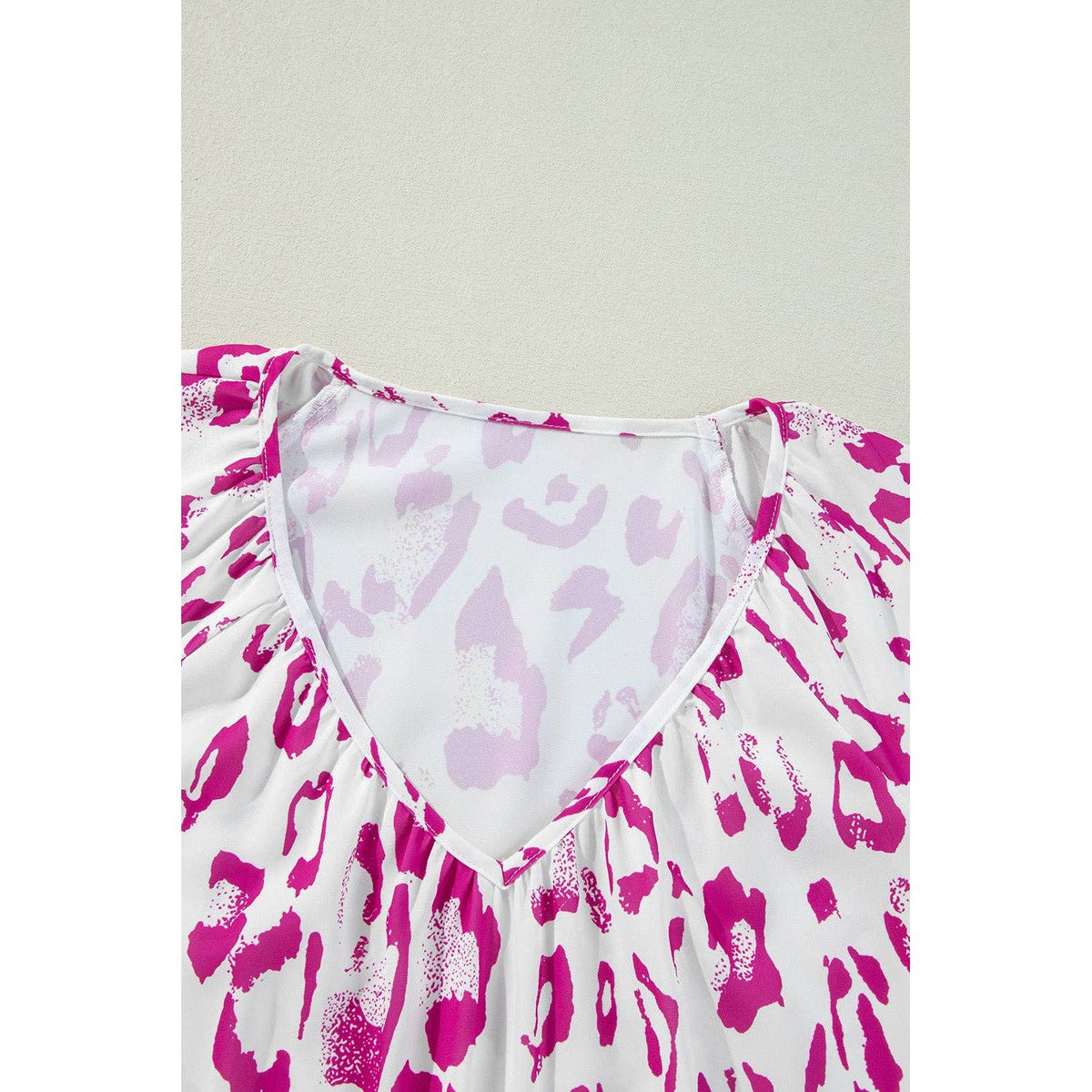Leopard Print Ruched V Neck 3/4 Sleeve Blouse