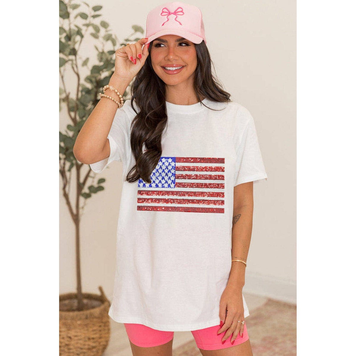 Shimmery USA Flag Graphic Tee | S-2XL