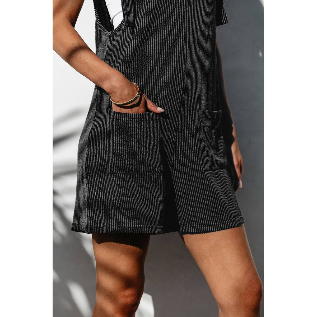 Grey Striped Print Knotted Straps Romper