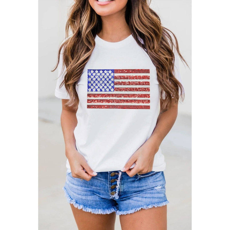 Shimmery USA Flag Graphic Tee | S-2XL