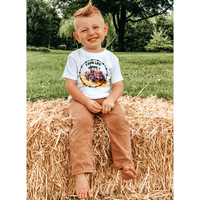 Farm Life Red Tractor with Barb Wire Youth Kids Tee Shirt