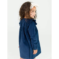 Girls Dark Navy Stretch Corduroy Ruffle Detail Dress