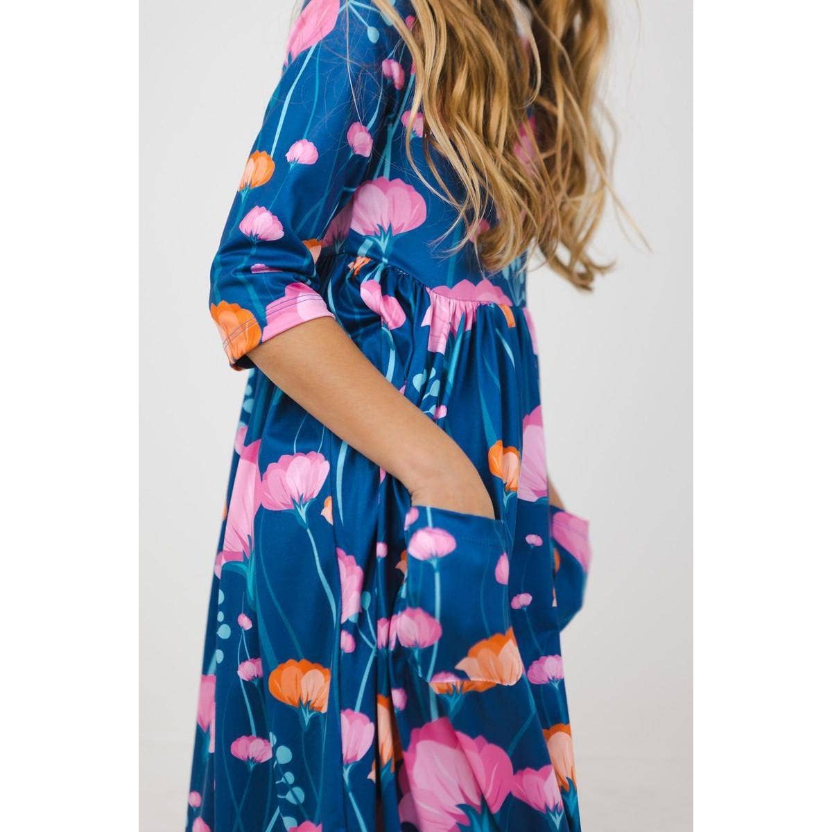 Poppies 3/4 Sleeve Pocket Twirl Dress