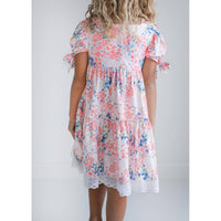 Girls Pink & Blue Lace Tiered Square Neck Spring Easter Dress