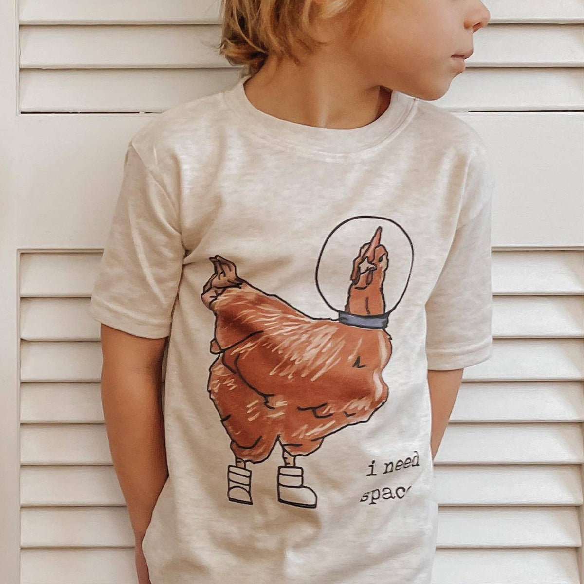 "I Need Space" Funny Chicken Kids Tee