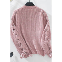 Lace Up Bowknot Round Neck Knitting Sweater ZK2469