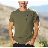 Three Nails Christian Graphic Tee - Heather Mil. Green
