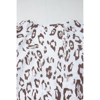 Leopard Print Ruched V Neck 3/4 Sleeve Blouse
