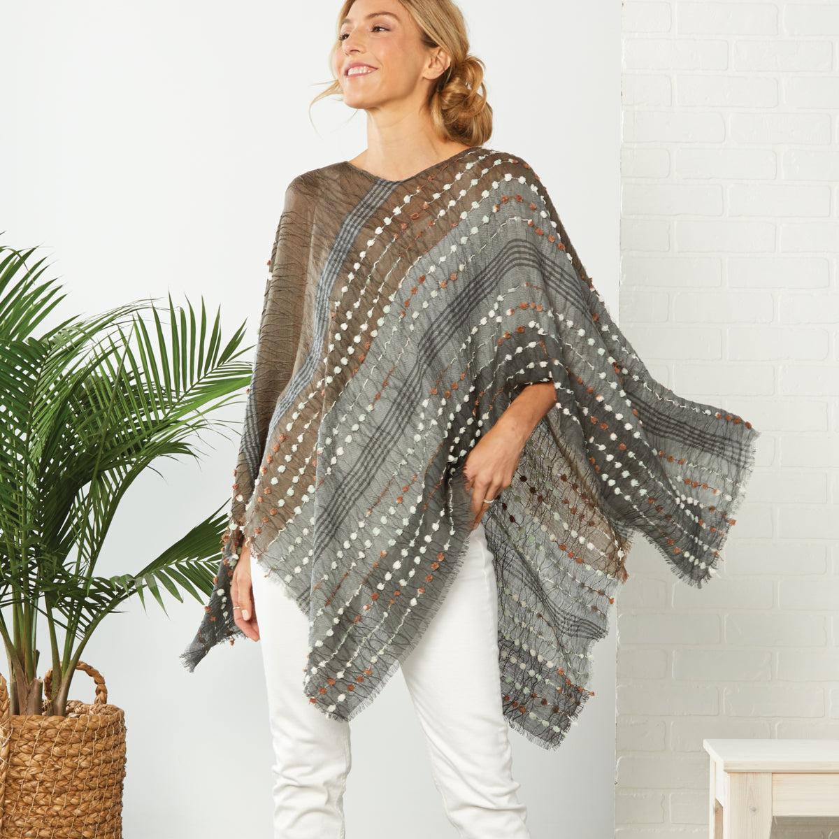 Textured Poncho - Gray Mix