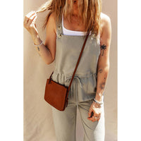 Green Drawstring Buttoned Straps Cropped Overall