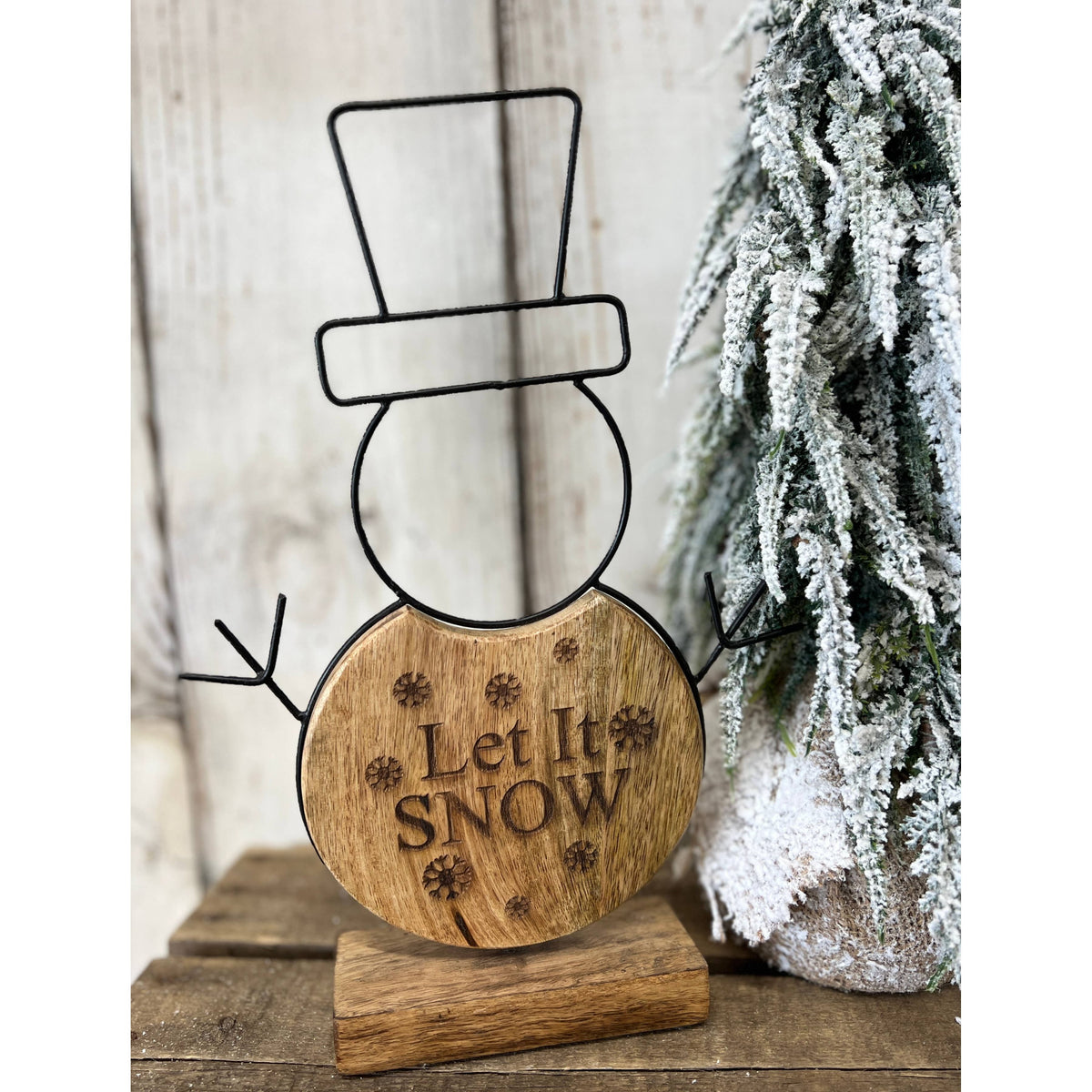 Let It Snow Metal n Wood Snowman 8.5x12in