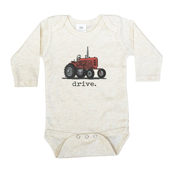 "Drive" Red Tractor Beige Baby Body Suit