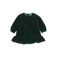 Girls Dark Hunter Green Velvet Long Sleeve Drop Waist Dress
