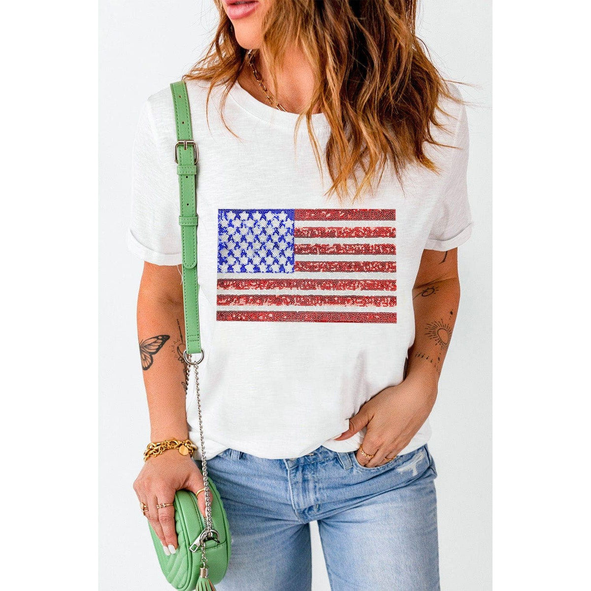 Shimmery USA Flag Graphic Tee | S-2XL