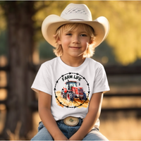 Farm Life Red Tractor with Barb Wire Youth Kids Tee Shirt