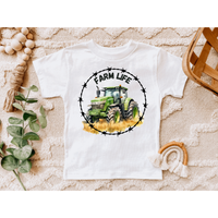 Farm Life Red Tractor with Barb Wire Youth Kids Tee Shirt