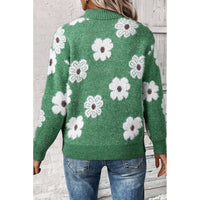 Women's Floral Pattern Half Zip Drop Shoulder Sweater
