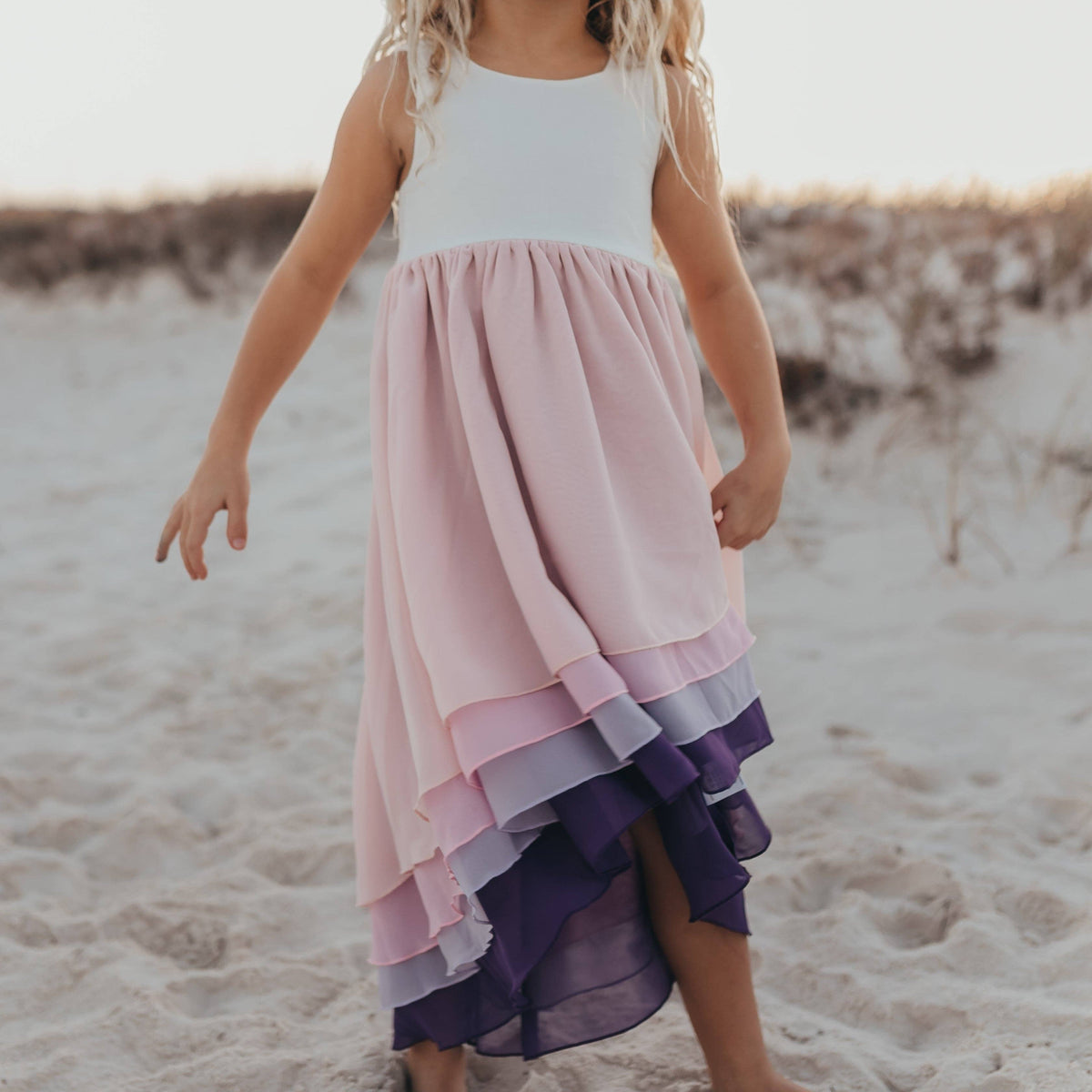 Girls  Hi-Lo Frills Lavender Ombre Spring Summer Tiered Dress