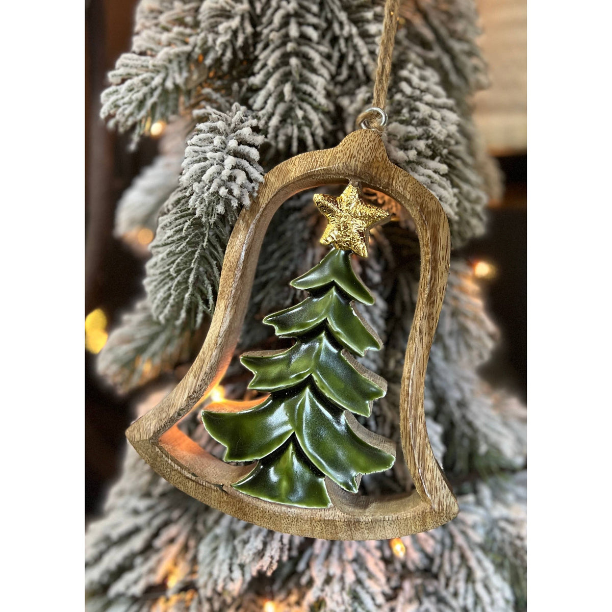 Wooden Tree Bell Ornament 6x4.5in