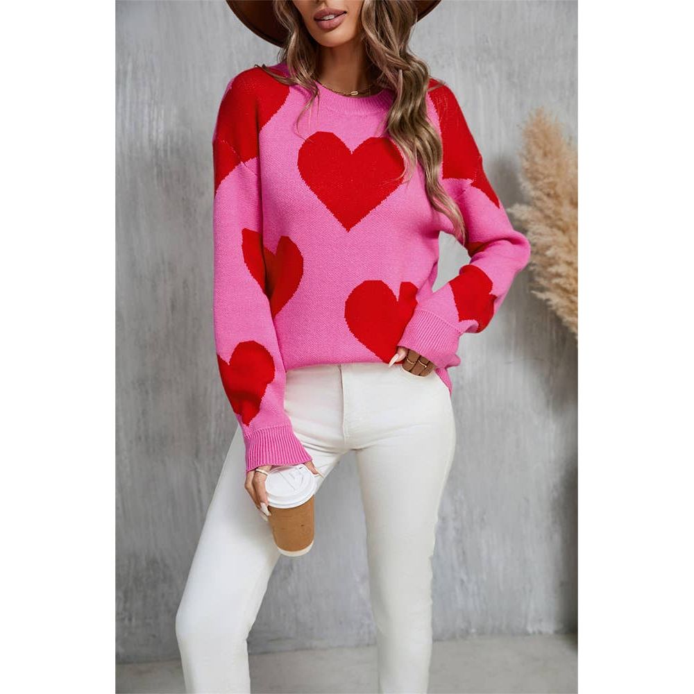Heart Valentine's Day Crew Neck Long Sleeve Sweater JYYS235
