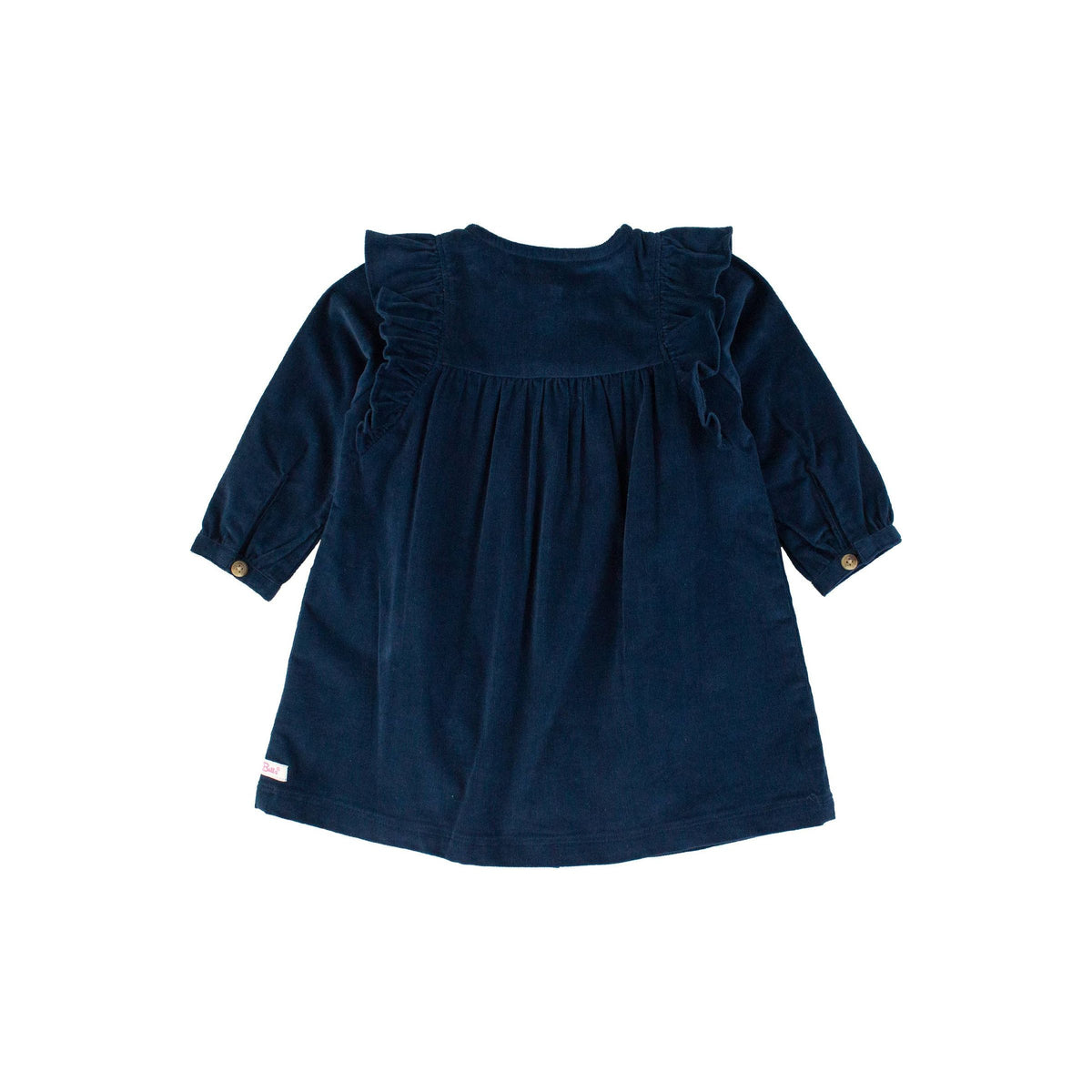 Girls Dark Navy Stretch Corduroy Ruffle Detail Dress