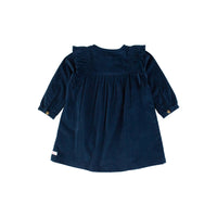 Girls Dark Navy Stretch Corduroy Ruffle Detail Dress