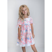 Girls Pink & Blue Lace Tiered Square Neck Spring Easter Dress