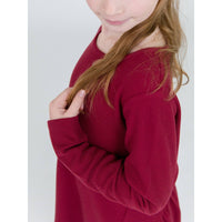 Girls Dark Cherry Waffle Knit Long Sleeve Bow Back Top